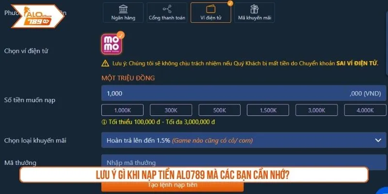 Lưu ý gì khi nạp tiền Alo789 mà các bạn cần nhớ?